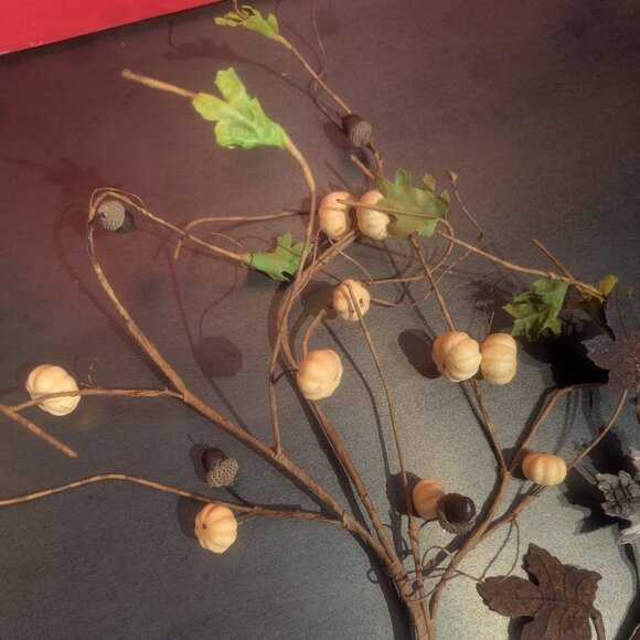 Autumn Wire Wreath Decor Accents Acorn Pumpkin Fall Leaves - Picture 2 of 14